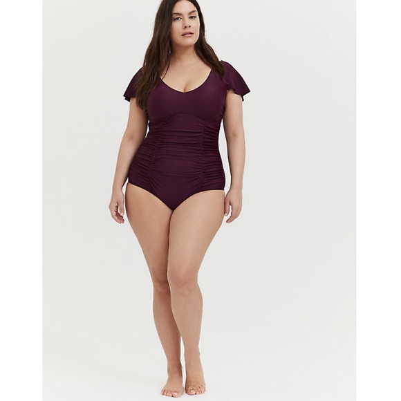 Torrid swimsuit grape purple flutter sleeve - Picture 2 of 13